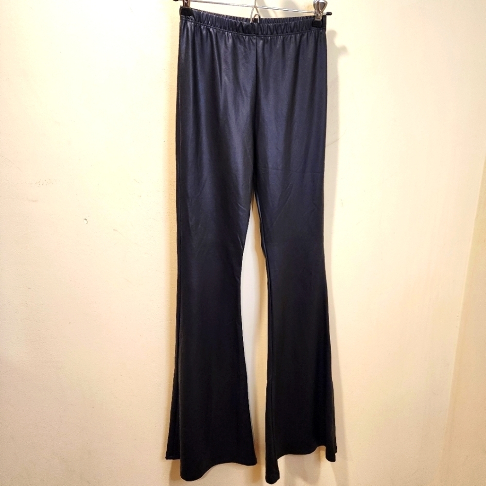Faux Leather black wide legs flare leggins size M